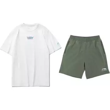 Li Ning Dazzling Star Shift Принт букв Модный Трендовый Универсальный Пуловер с круглым вырезом и короткими рукавами Повседневный Спортивный Комплект AHSU969-3+YKSV147-1 S