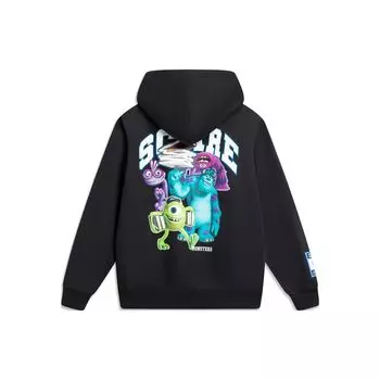 Li Ning Disney Collaboration Series Monsters University Letter Cartoon Print Флисовый теплый свободный свитер с капюшоном унисекс толстовки черного цвета AWDT815-1 L