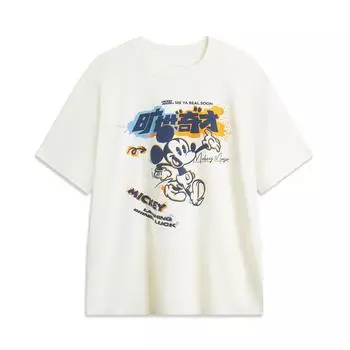 Li Ning Disney Mickey Mouse Collaboration Мягкая удобная простая универсальная дышащая круглая горловина свободная футболка с коротким рукавом мужские топы AHSUA79-1 M