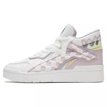 Li Ning Disney X Weiwu Midprm кожаные модные нескользящие прочные легкие высокие кроссовки женские кроссовки белые розовые AGCS152-2 35