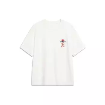 Li-Ning Embroidered Pattern Round Neck Pullover Short Sleeve T-Shirt Men Tops Off-White AHSU009-4 XXL