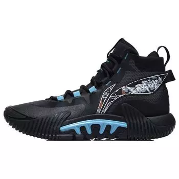 Li Ning Fan Wu 2 спортивные универсальные модные прочные дышащие высокие баскетбольные кроссовки мужские кроссовки черные синие ABFR001-1 39