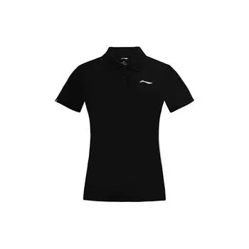 Li Ning Feather Series однотонная быстросохнущая рубашка поло с коротким рукавом женская черная APLR126-3 L