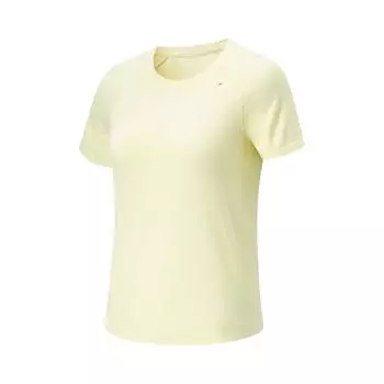 Li Ning Fitness Series Круглый вырез Спортивная футболка Однотонная женская футболка с коротким рукавом Бледно-гусиный желтый ATSV130-2 S