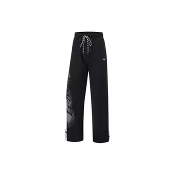 Li Ning Fitness Series Letter Print Drawstring Straight Loose Knit Sports Брюки женские низ черный AKLU112-3 XL