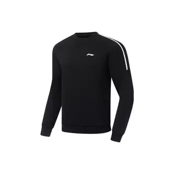 Li Ning Fitness Series Logo Patchwork Round Neck Long Sleeve Трикотажный свитер Спортивный свитшот Мужской свитшот Черный AWDU915-1 S