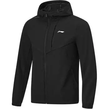 Li Ning Fitness Series однотонная флисовая куртка с капюшоном и молнией, теплая спортивная ветровка для мужчин, верхняя одежда, черный цвет AFDT787-1 M