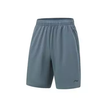 Li Ning Fitness Series однотонные шорты с логотипом средней талии, влагоотводящие, быстросохнущие, пятиточечные, повседневные шорты для мужчин, темно-синие AKSU469-21 S
