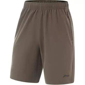 Li Ning Fitness Series однотонные шорты с логотипом средней талии, влагоотводящие, быстросохнущие, пятиточечные, повседневные шорты для мужчин, сланцево-коричневые AKSU469-24 S
