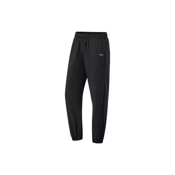 Li Ning Fitness Series однотонные свободные тканые спортивные длинные брюки женские низы черного цвета AYKT930-1 L