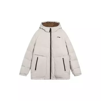 Li-Ning Fitness Series однотонный пуховик на молнии с капюшоном и принтом логотипа, мужская верхняя одежда, цвет ветра, серый AYMS013-3 XXXL