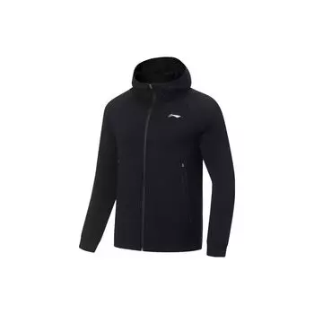 Li Ning Fitness Series однотонный спортивный кардиган с капюшоном, мужская толстовка, черный цвет AWDT439-1 L