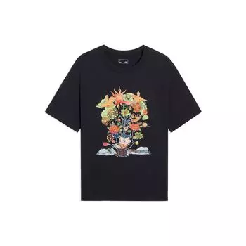 Li-Ning Футболка с коротким рукавом и цветочным принтом, мужская, черная, AHSS753-4 L