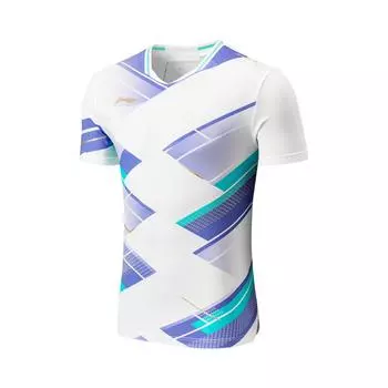 Li-Ning Футболка для бадминтона серии Color Block с V-образным вырезом, дышащая, с коротким рукавом, унисекс, топы, стандартный белый AAYU227-2 S