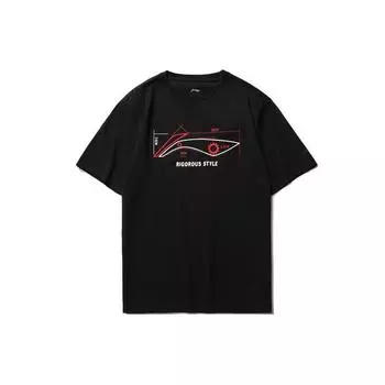 Li-Ning Футболка с коротким рукавом и круглым вырезом, мужская, цвет черный, красный, AHSR543-7 S