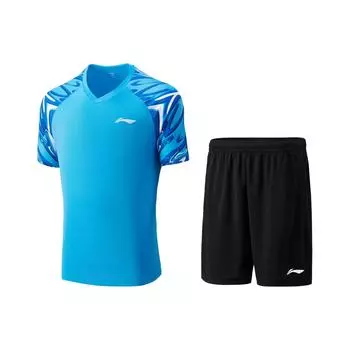 Li-Ning Футболка с короткими рукавами и однотонные прямые шорты, повседневный спортивный комплект, комплекты унисекс AATU027-4 XL