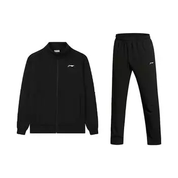 Li-Ning Футболка с принтом в виде мультяшных букв и шорты прямого кроя на молнии в винтажном стиле, повседневный спортивный костюм унисекс, комплекты черного цвета AWDT609-1+AKLT621-1 S
