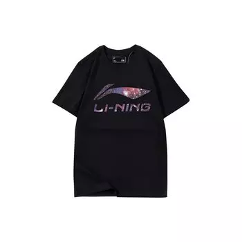 Li-Ning Футболка унисекс с круглым вырезом и логотипом Starry Sky Letter, черная, AHSS971-1 M