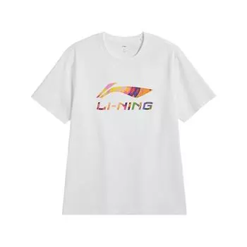 Li-Ning Футболка унисекс с принтом букв, однотонная, свободная, удобная, повседневная, с коротким рукавом, белая AHSVA77-2 S