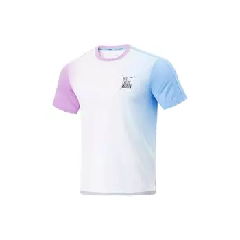 Li-Ning Gradient Round Neck Pullover Quick-Dry Breathable Short Sleeve T-Shirt Men Tops Standard-White Fluorescent-Blue Rose-Purple ATSU191-6 M
