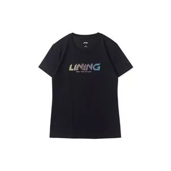 Li Ning градиентный логотип принт спортивная футболка с коротким рукавом женские топы черный AHSR548-6 M