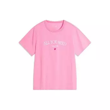 Li-Ning Heart Letter Embroidery Round Neck Slim Fit Knitted Sports Casual Short Sleeve T-Shirt Women Tops Morning-Light-Pink AHSU714-6 L