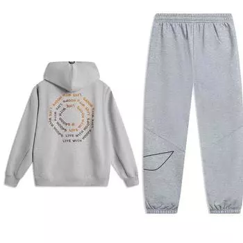 Li-Ning Hooded Letter Print Loose Shoulder Sweatshirt And Fleece Knit Sports Solid Color Elastic Mid-Waist Long Pants Set AWDU503-4-AKLTD71-4 XL