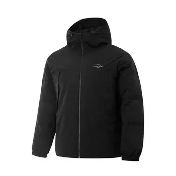 Li-Ning Hot Pot Down Jacket Series Water-Resistant Letter Print Hooded Casual Zipper Short Winter Down Jacket Men jackets Black AYMU251-6 2XL