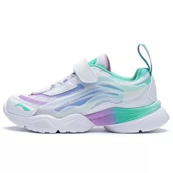 Li Ning Kids Big Aurora Sports Trend нескользящие противоударные легкие повседневные туфли детские повседневные туфли стандартные-белые-голубые-фиолетовые YKCQ274-92 31