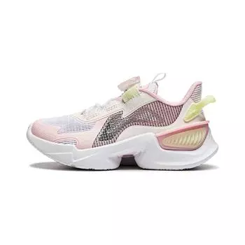 Li Ning Kids Qiang Yue V2 удобные универсальные прочные низкие кроссовки для бега детские кроссовки белые розовые YKAU026-2 26