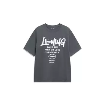 Li-Ning Футболка-пуловер с круглым вырезом и принтом логотипа в виде буквы, унисекс, цвет свинцово-серый AHST553-5 L