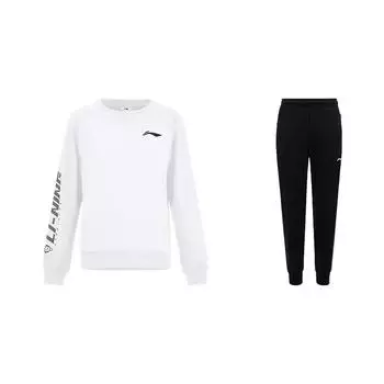Li-Ning Letter Print Round Neck Pullover Long Sleeve Sweatshirt Mid Waist Soft Comfortable Cuffed Pants Casual Sports Suit AWDUH89-2+AKLTC39-1 S