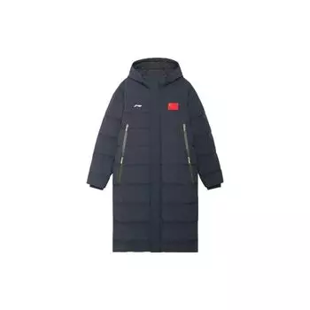 Li Ning Logo National Flag Print Скрытая молния Длинный пуховик с капюшоном Женская верхняя одежда Черный AYMS208-3 XXL
