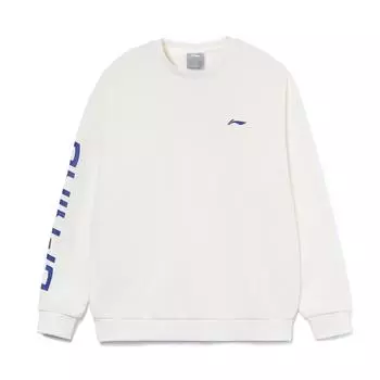 Li Ning Logo Print Letter Теплый пуловер Свободная толстовка Унисекс толстовка Белый YWDU485-1 L