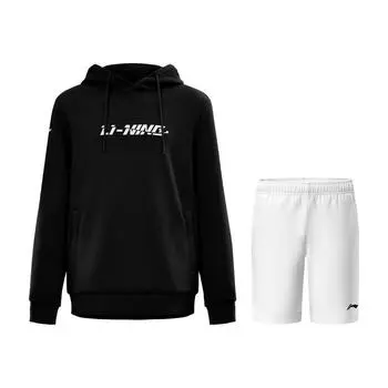 Li Ning Минималистичный Стильный Пуловер С Длинным Рукавом Толстовка Удобный Мягкий Повседневный Спортивный Костюм Толстовка Унисекс, шорты AWDUG83-1+AAPU339-1 S