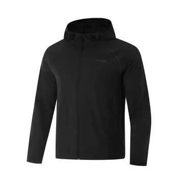 Li Ning Модная Удобная Дышащая Простая Приталенная Спортивная Куртка с Капюшоном на Молнии Мужские Куртки Черный AFDU973-1 S