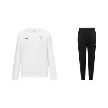 Li Ning Модный пуловер с круглым вырезом и длинными рукавами, удобный, с завязками, простой, длинные брюки, комплект худи, унисекс, AWDUH99-2+AKLTC39-1 S