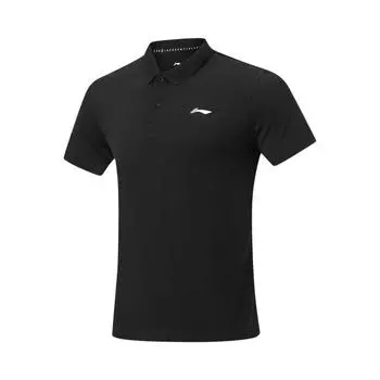 Li-Ning Мужская рубашка-поло Fitness Series с логотипом и однотонным принтом, повседневная, с коротким рукавом, черная APLT321-2 L