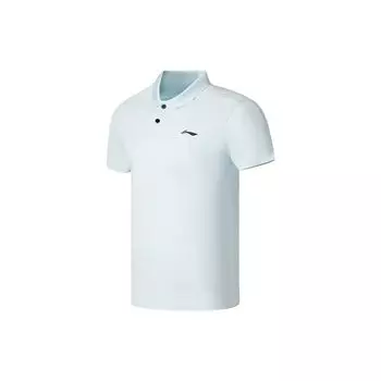 Li-Ning Мужская рубашка-поло Fitness Series с логотипом и однотонным принтом, светло-голубая APLS069-7 3XL