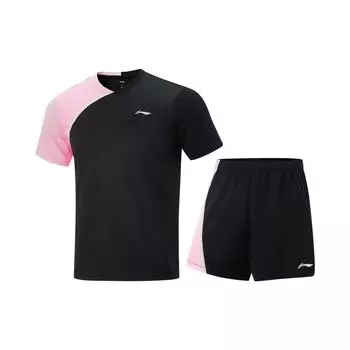 Li Ning настольный теннис серии цветной блок удобный дышащий повседневный спортивный костюм мужской костюм черный AATV021-3 S
