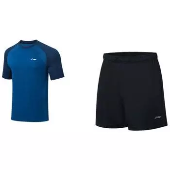 Li Ning New Ping Pong Series однотонный круглый вырез свитер короткий рукав футболка средняя талия прямые шорты повседневный спортивный комплект AATT003-3 XXXL