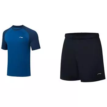 Li Ning New Ping Pong Series однотонный круглый вырез свитер короткий рукав футболка средняя талия прямые шорты повседневный спортивный комплект AATT003-3
