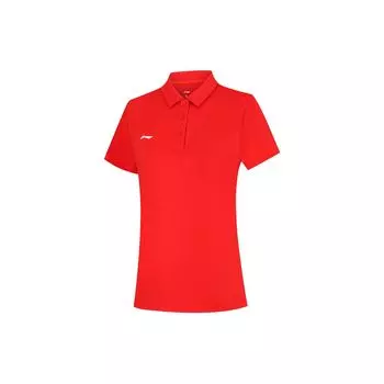 Li-Ning Однотонная дышащая быстросохнущая рубашка поло для женщин, цвет красный APLU190-2 S