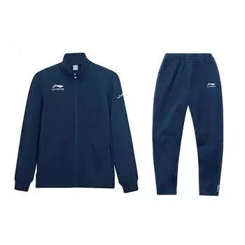 Li-Ning Однотонная дышащая куртка на молнии для бега, повседневный спортивный комплект, куртка унисекс, темно-синяя YWET005-1 L
