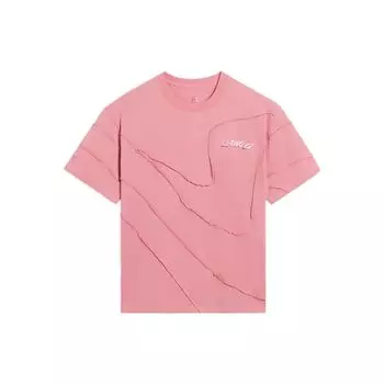 Li Ning Однотонная футболка с вышитым логотипом-буквой, свободная, дышащая, с коротким рукавом, женские топы, маджента AHSS080-1 XL