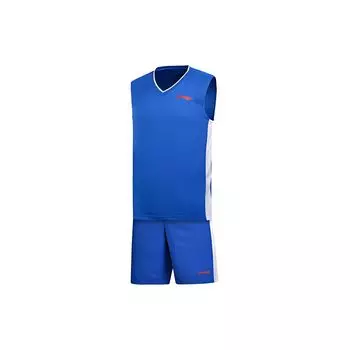Li Ning однотонный комплект из майки и шорт, быстросохнущий дышащий баскетбольный костюм, мужская спортивная одежда, кристально-голубой AATP051-3 L