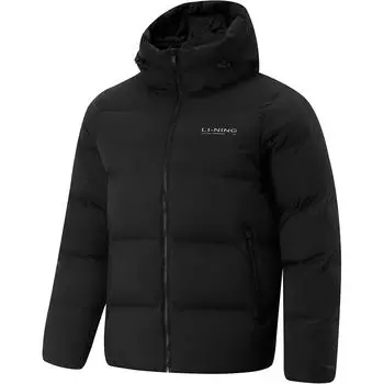 Li Ning однотонный короткий пуховик с капюшоном на молнии с длинным рукавом мужская верхняя одежда черный AYMU701-1 XXL
