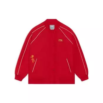 Li Ning однотонный логотип фонарь узор напечатанный свободная куртка женская куртка красный AJDS304-1 XL