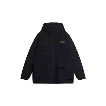 Li Ning однотонный пуховик средней длины с капюшоном зимняя мужская верхняя одежда черный AYMS317-1 M