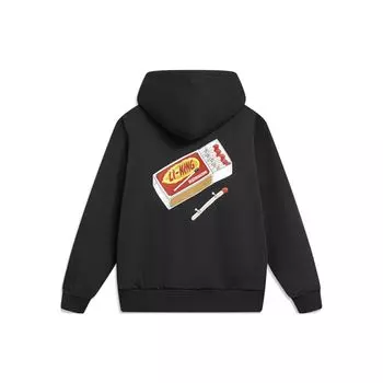 Li Ning Phil Hackett Collaboration Series Matchstick Pattern Флисовый теплый свободный пуловер с капюшоном унисекс толстовки черного цвета AWDT953-1 S